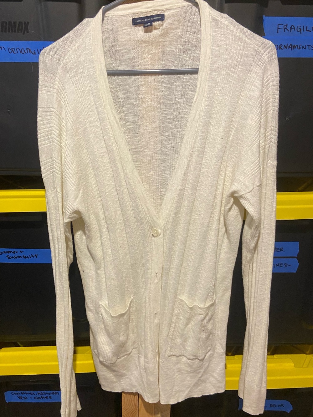 American Eagle Classic Cream V-Neck Cardigan Sweater